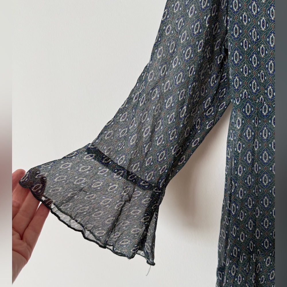 Vintage Y2K Sheer Asymmetrical Flowy Boho Printtd Top - Picture 4 of 14